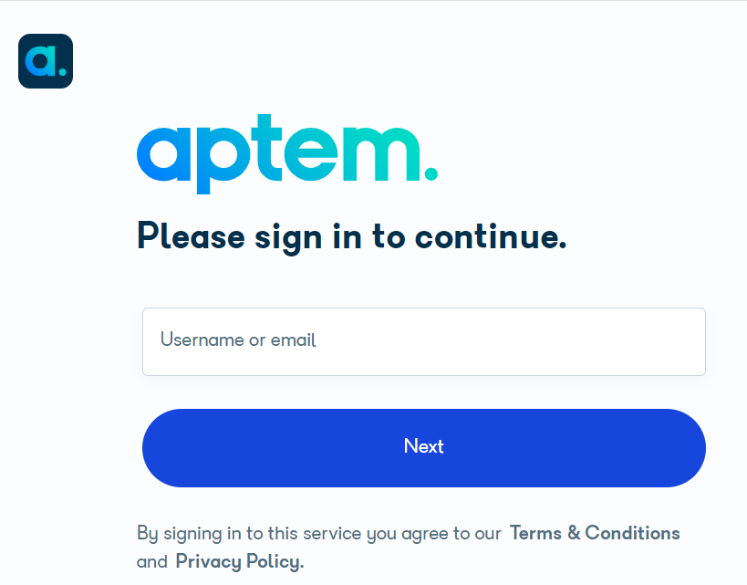 aptem log in screen